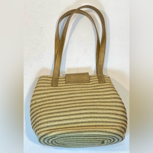 LADIES PURSE WITH MATCHING CHANGE PURSE  TAN WITH METALLIC STRIPES - Picture 3 of 7